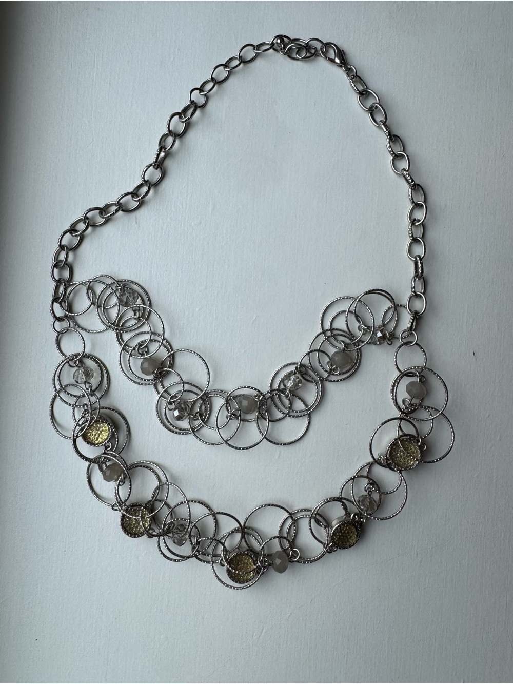 Vintage Anne Klein Multi-Circle Silver-Tone Layered Necklace with Gold Accents